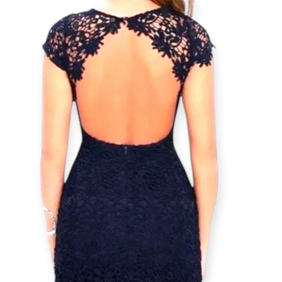 Harper Navy Lace Bodycon Open Back Cocktail Dress Medium - Picture 2 of 12